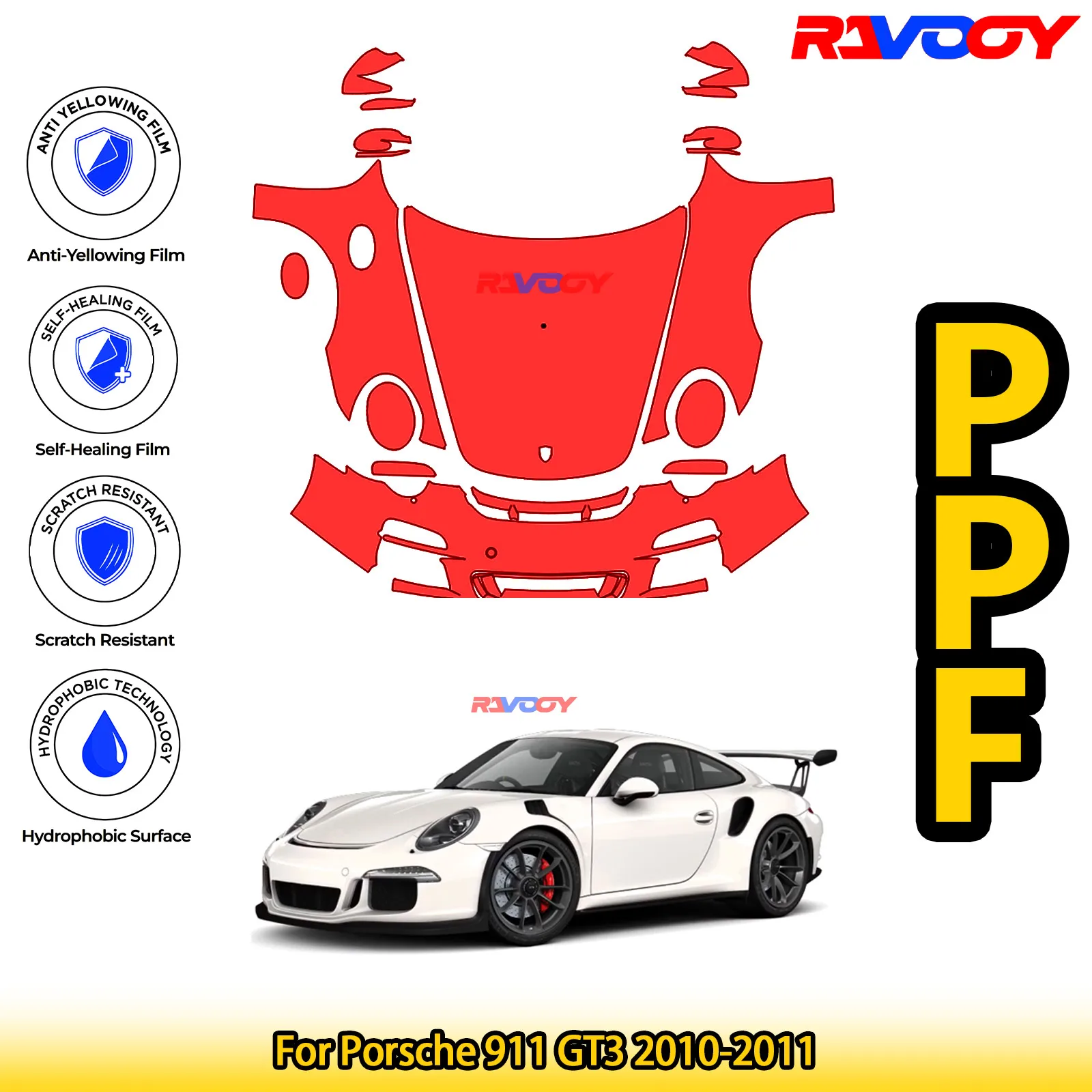 

Для Porsche 911 GT3 2010-2011 глянцевая матовая черная предварительно вырезанная передняя защитная пленка PPF для Porsche 911 GT3 2010-2011
