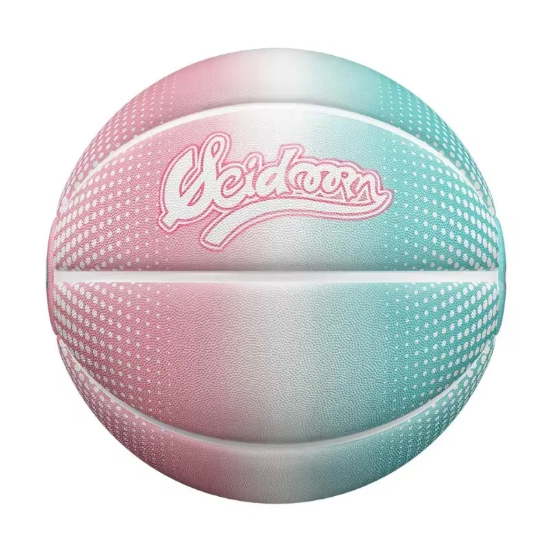 ลูกบาสเก็ตบอลหนัง PU สีชมพูเขียวไล่เฉด ขนาด 7 สำหรับมืออาชีพ พร้อมปั๊มลมฟรี ตาข่าย และลูกบาสสำหรับเล่นกลางแจ้ง