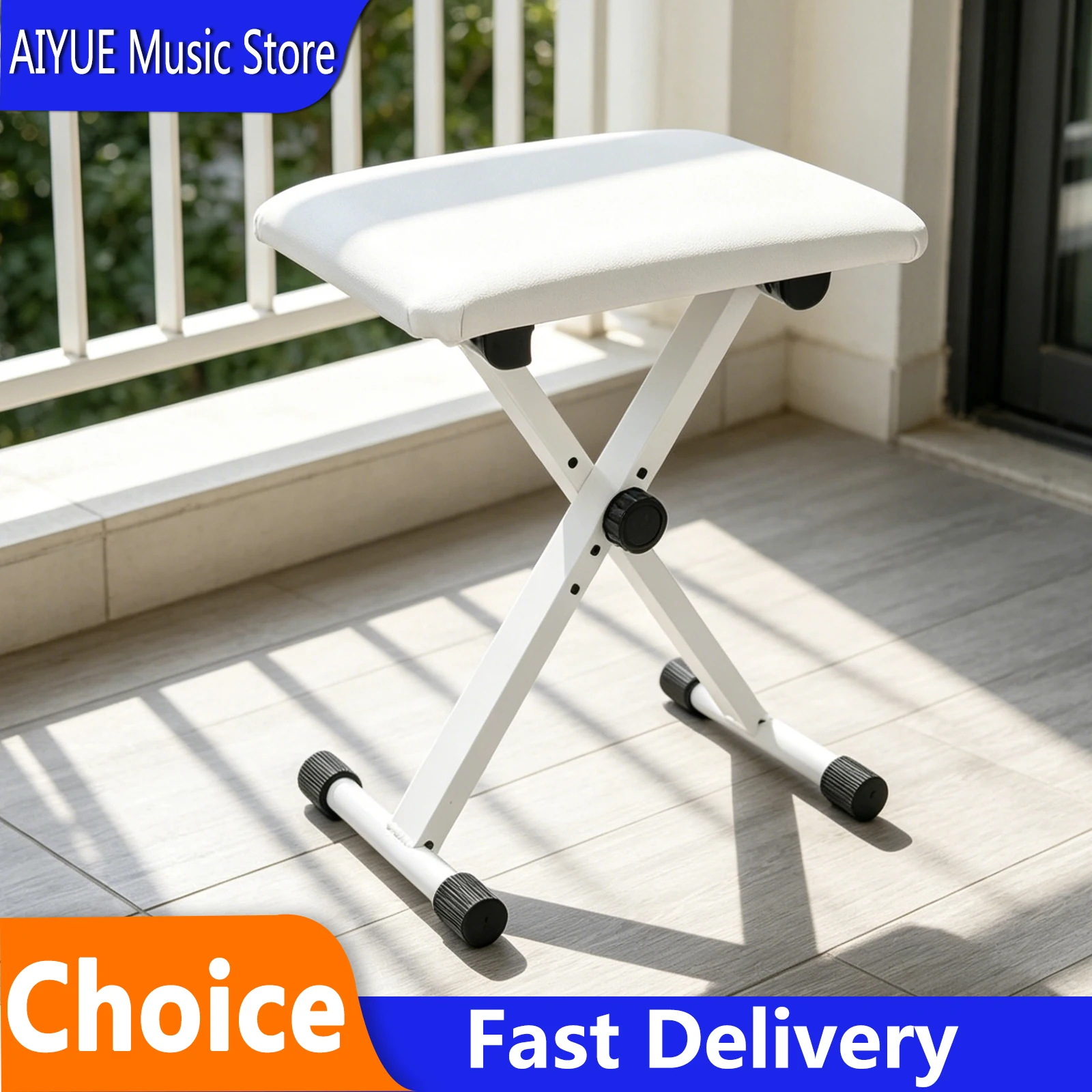 IRIN Piano Stool Metal Steel Frame X-shaped White Multi Level Lifting Adjustment Anti Slip Foot Pad Foldable Piano Accessory