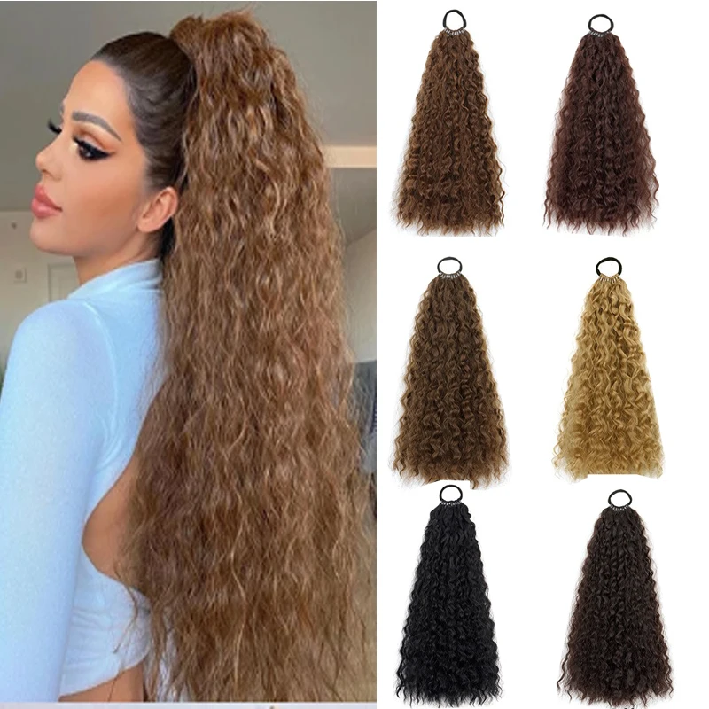

Synthetic 18Inch Ponytail Extensions Braided Pony Tail Hairpiece Long Kinly curly Rubber Band Hair For Women
