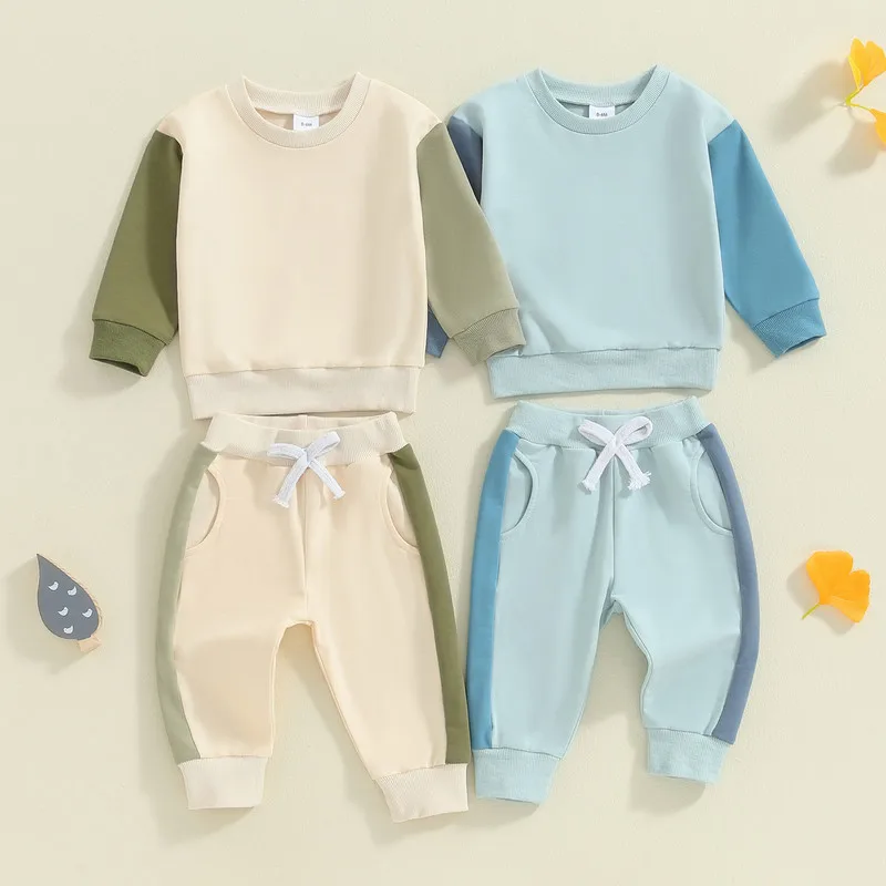 RUEWEY Toddler Baby Boy Contrast Color Pant Sets Spring Autumn Clothes Long Sleeve Sweatshirts and Long Pants Baby Clothing