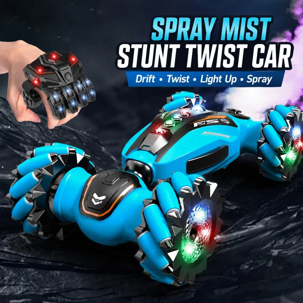 Gesture Sensing Remote Control Car with Spray Stunt Drift 360 Rotation One Key Transform Light Music Toy for Boys