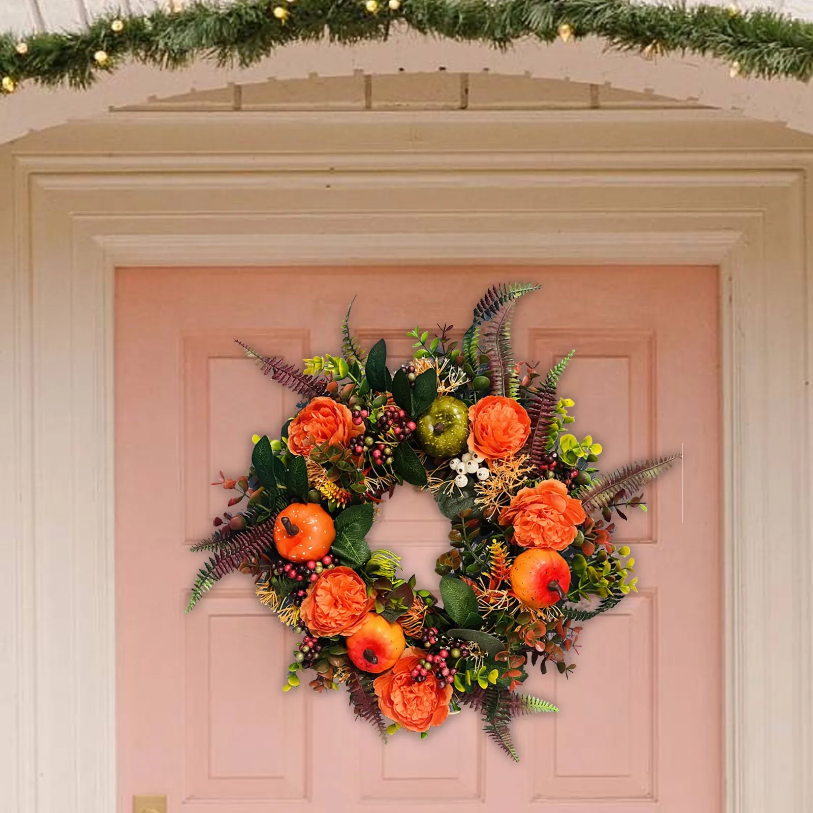 Fall Peony and Pumpkin Sunflower Wreath Festival Celebration Thanksgiving Round Wreath Autumn Front Door Home Farmhouse Decor