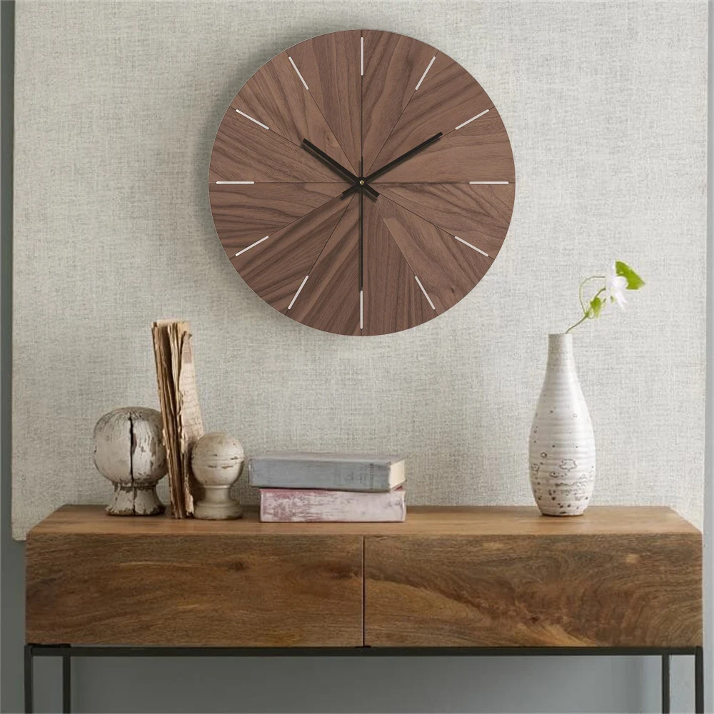 Vintage Dial Wood Grain Living Room Clock Simple Silent Decoration Wall Clock Non Ticking Clocks For Indoor/Outdoor Living Room