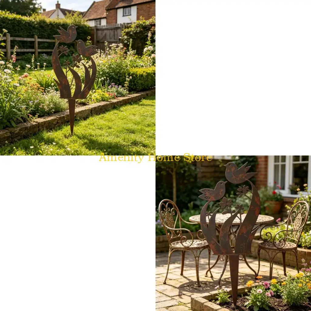F26C Artistic Iron Bird And Foliage Yard Art Adds Visual Appeal To Your Outdoor Space