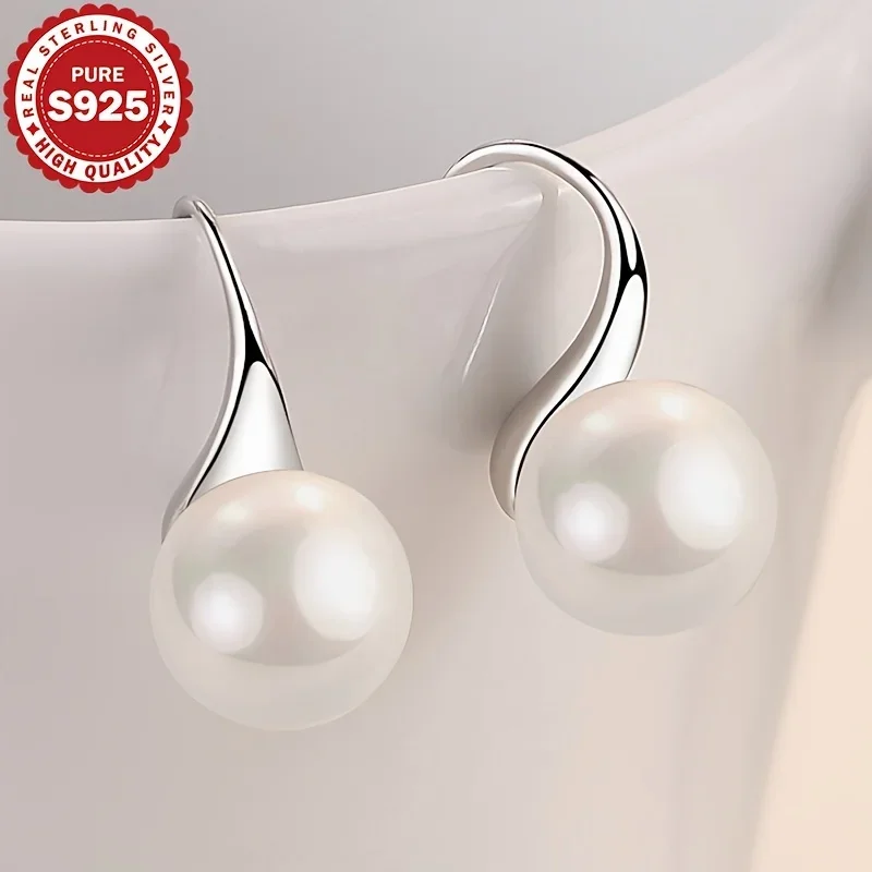 HENGSHENG 925 Sterling Silver 8-9mm Natural Freshwater Pearl Drop Earring Jewelry Gift for Women Girls 2025 New Arrivals