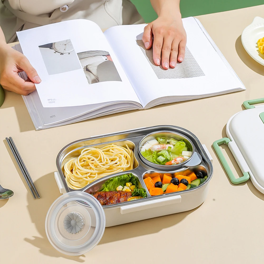 Stainless Steel Thermal Lunch Box Microwave Safe 2/4/5 Grids Lunch Container with Cutlery Set Panda for Children School Picnic