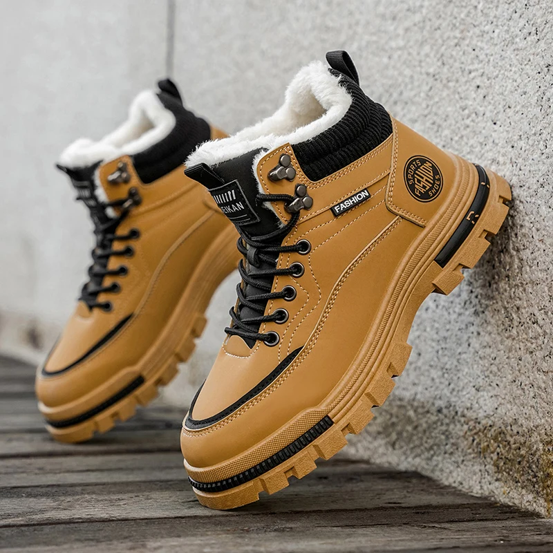 

New Winter Plush Thick Warm Men's Cotton Shoes Trendy Outdoor High Top Male Snow Boots