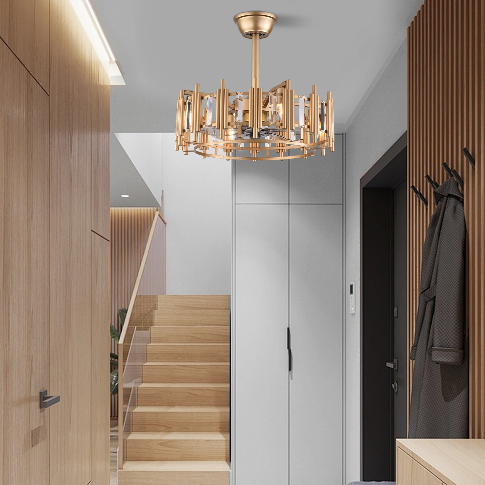 

20 Inch Modern LED Ceiling Fan W/ Light, 60W Semi-Flush Mount Chandelier, Quiet Operation Lighting - Remote Control, 3 Gear Wind