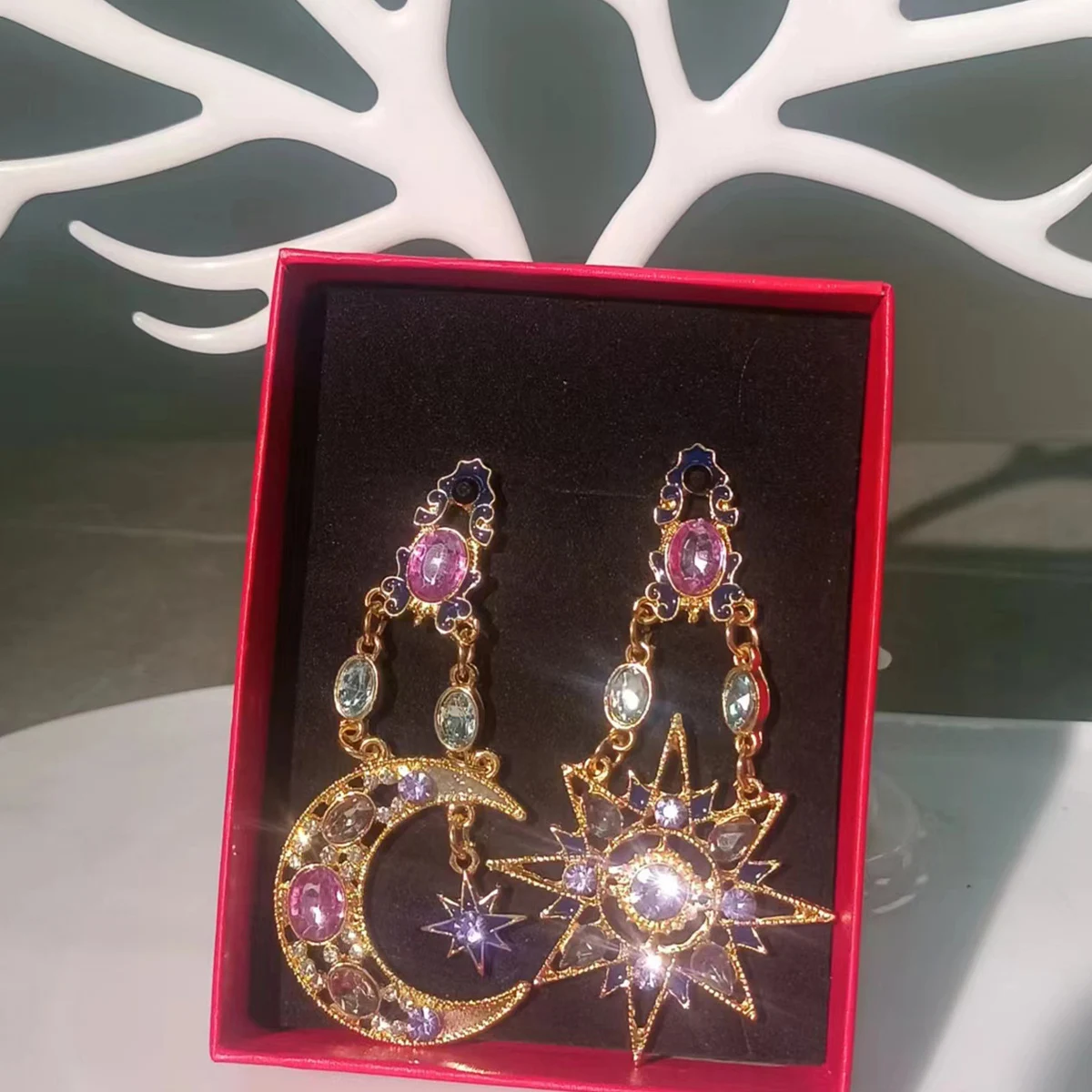 قطعتان من أقراط نجمة القمر بتصميم عصري للسيدات، إكسسوارات مجوهرات مناسبة للتاريخ والحفلات والمهرجانات #2