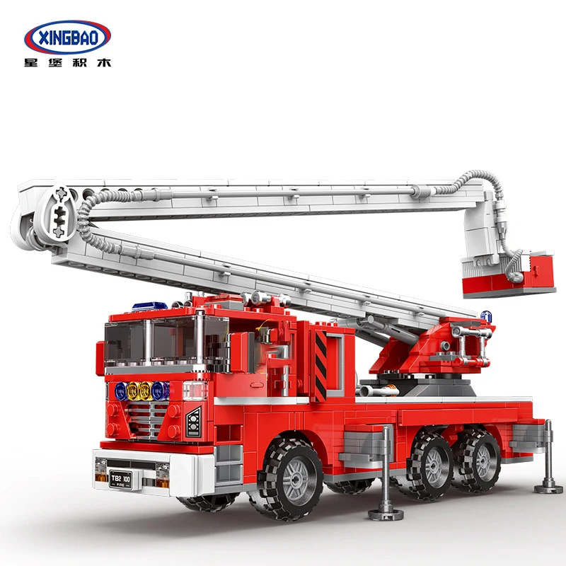 XINGBAO building blocks cloud ladder fire truck assembled toy building blocks car model children children\'s difficult and huge