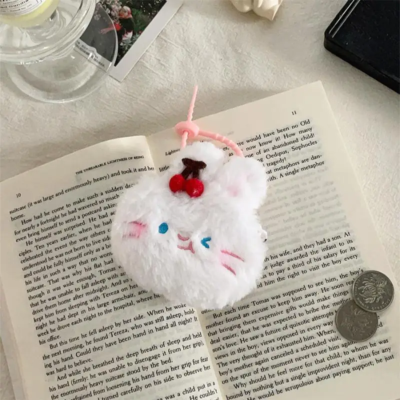 Cereja dos desenhos animados animal de pelúcia moeda bolsa macia moeda adorável mudança de dinheiro bolsa pequena carteira com chaveiro saco pingente presentes