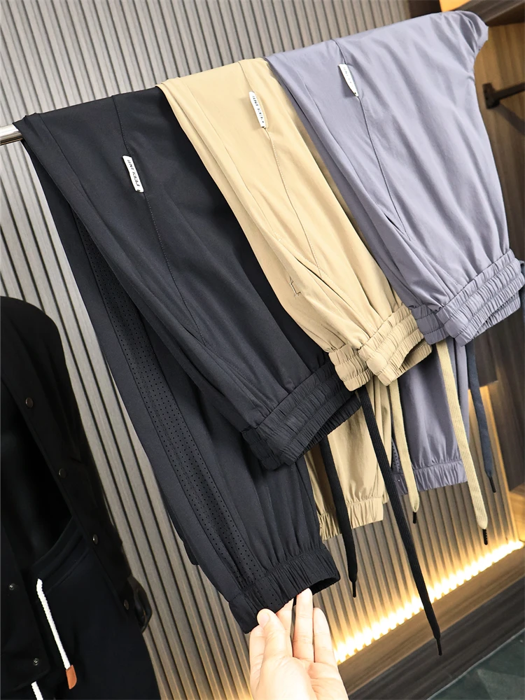 Casual Loose Fit Summer Men's Ice Silk High Elasticity Laser Mesh Breathable Elastic Waist Leisure Pants Fashion Urban Style