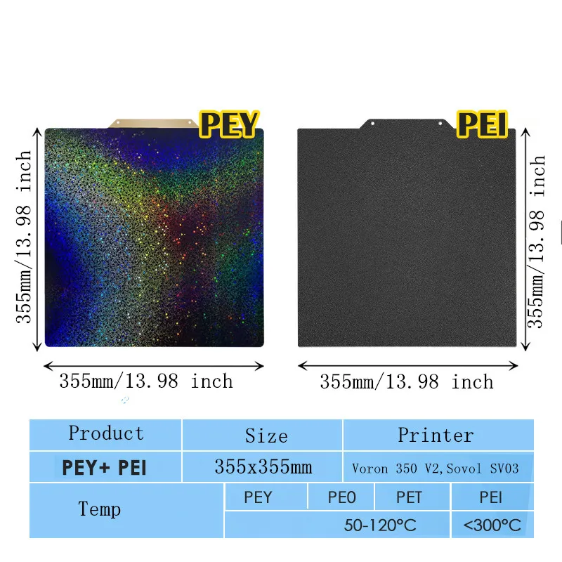 

ENERGETIC PEI Sheet 355x355mm Double Sided Smooth PEY and Textured Black PEI Flexible Build Plate for Voron 350 V2,Sovol SV03