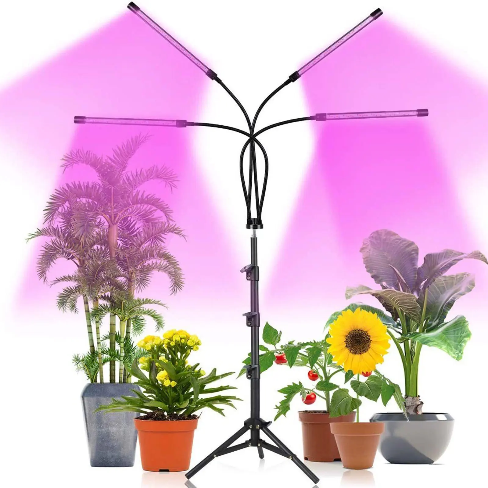 

USB houseplant growth light, adjustable height stand and gooseneck tube, 3 light modes, 3/9/12H timer, 20%-100% brightness adjus