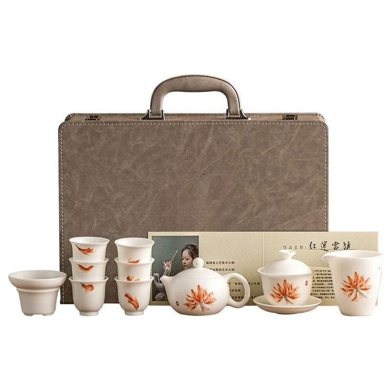 Burnt suet jade porcelain tea set, home office tea making, kung fu teapot, tea cup gift box