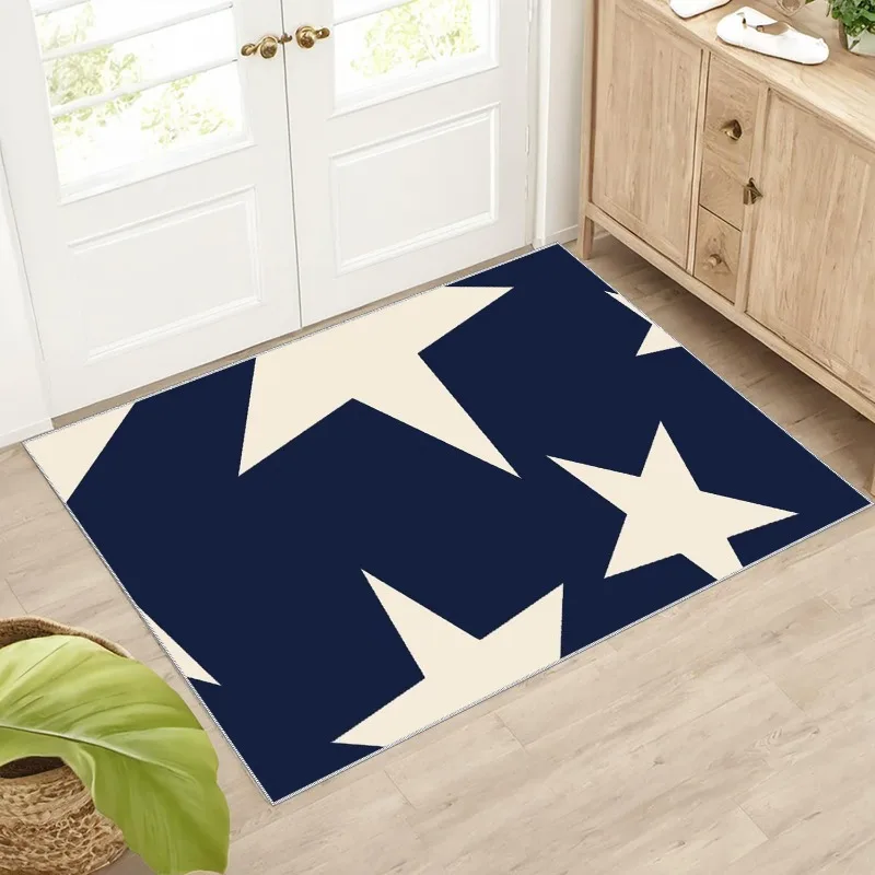Soft Polyester Floor Mat in Navy Blue with White Star Pattern - Soft Indoor/Outdoor All-Season Doormat, Navy Blue with White S
