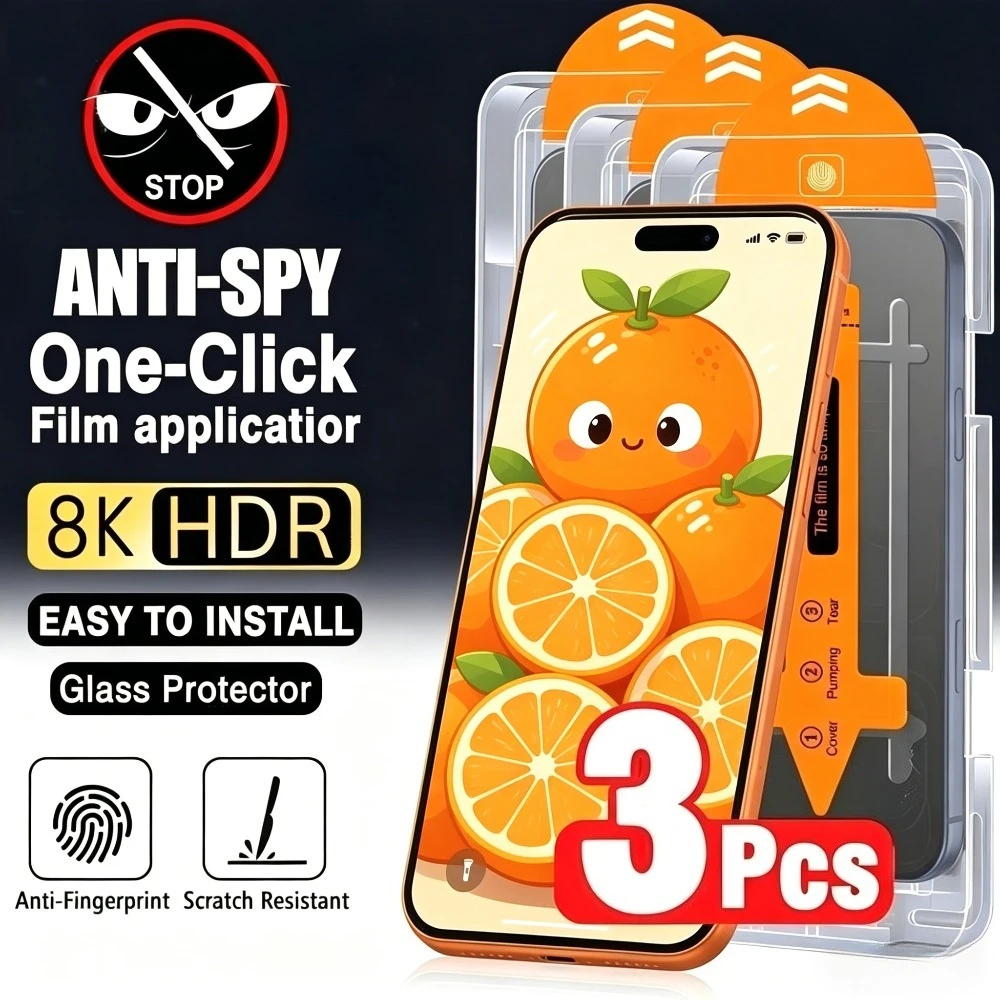 

3Pcs Anti Spy Screen Protector for iPhone 17 16 15 Pro Max Air 14 13 Pro 17e 16 15 Plus 12 11 Pro Dust Free Installation Glass