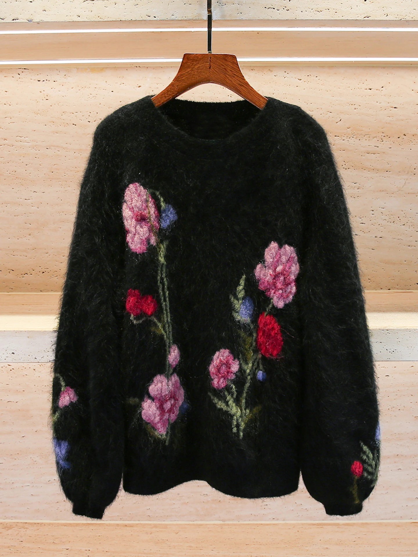 

French Sle Loose Knitted Flower Embroidery Top Women's Premium Autumn Casual Long Sve round Ne Pullover Sweater