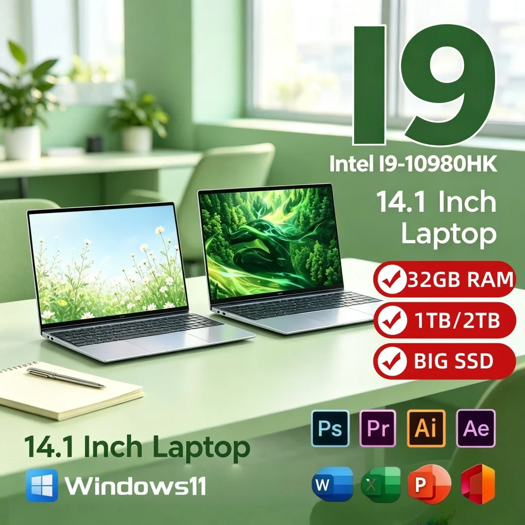 14.1 Inch New Ultra Slim Portable Laptop Intel I9-10980HK 32GB RAM 1TB 2TB SSD Original Windows 11 High Performance Notebook
