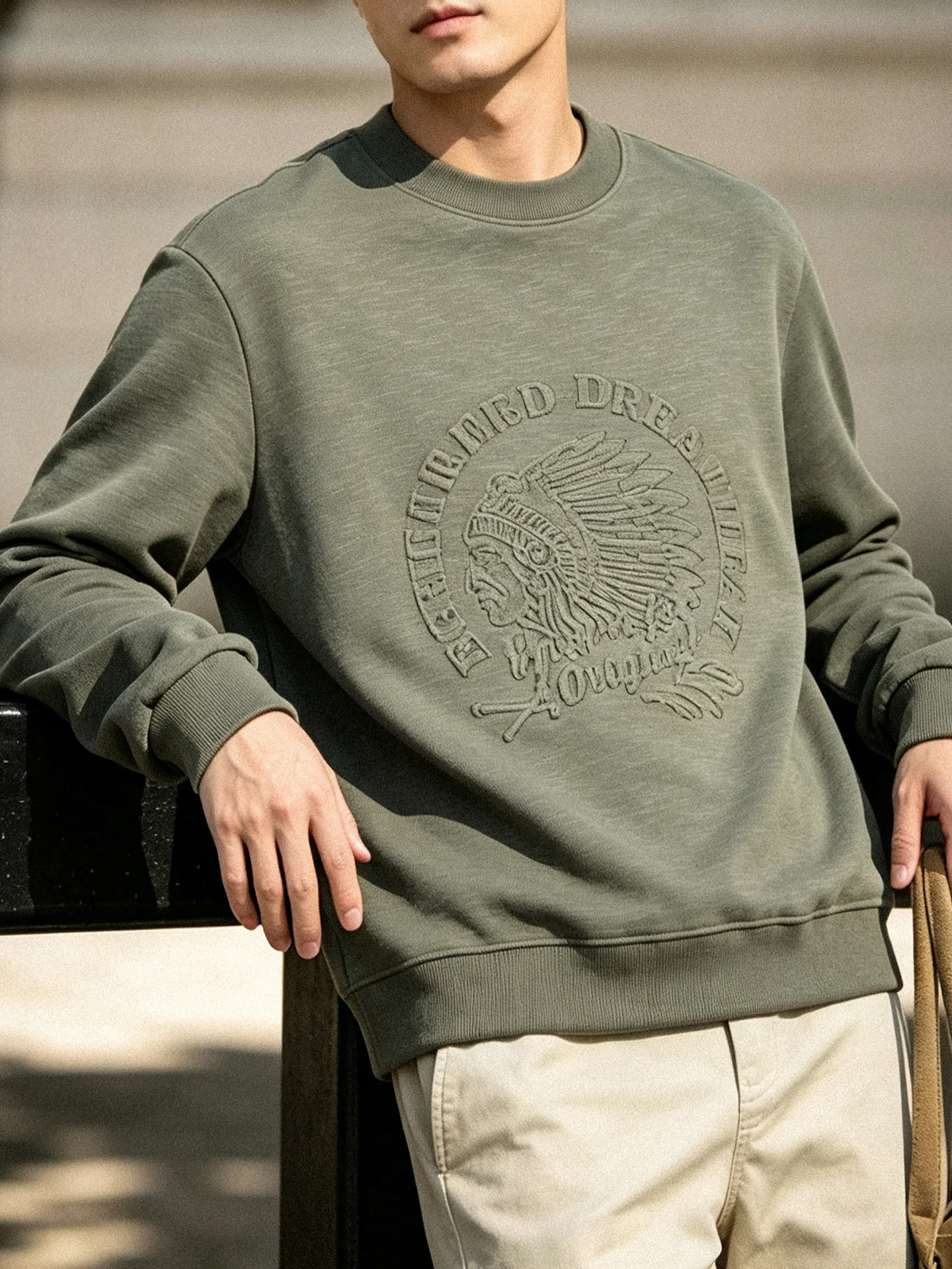 American Retro Bamboo Cotton Sweatshirt Men's Long Sleeve round Neck Casual Outerwear Spring Autumn New Style Kupaxin