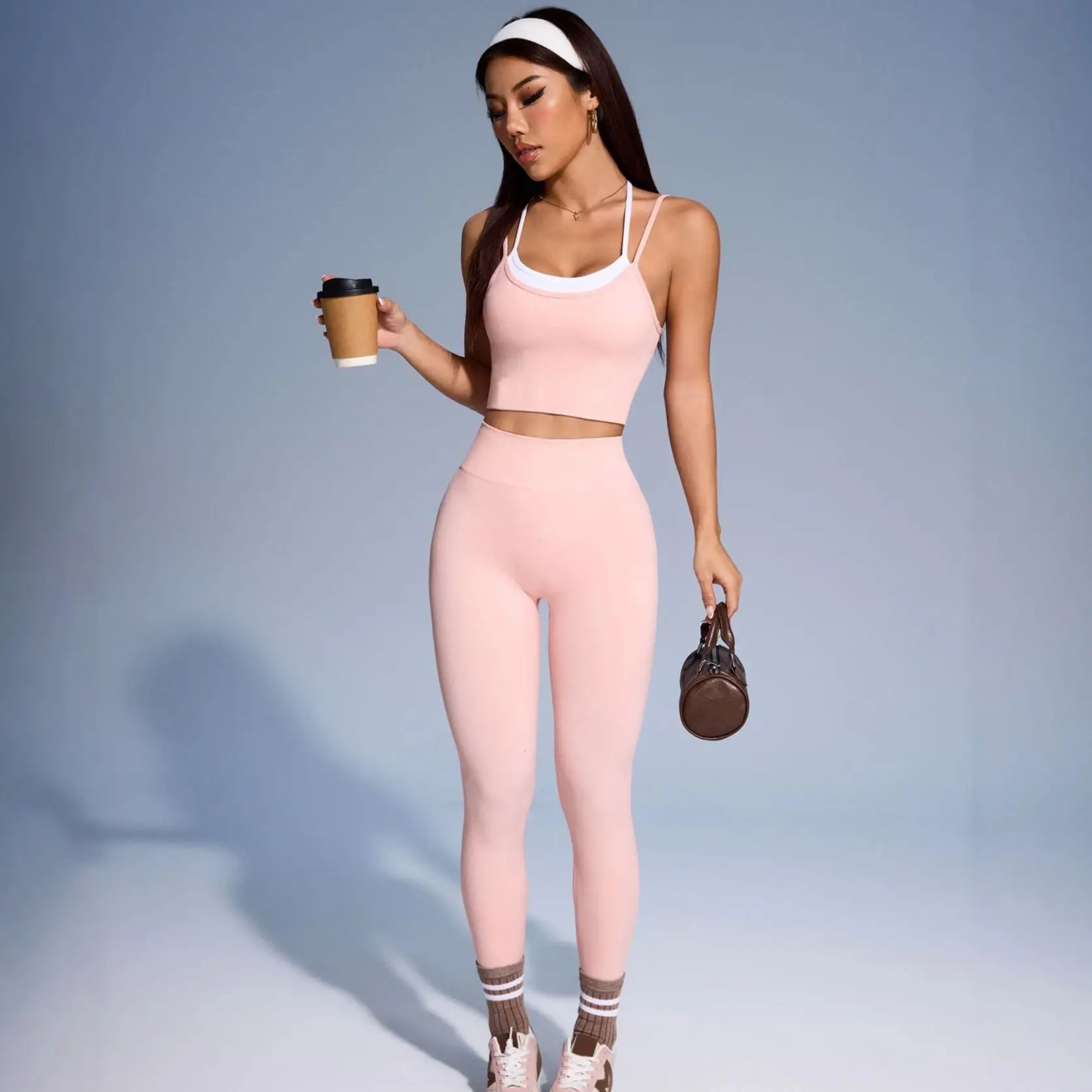 

New Yoga Suit Sports Set Women Quick-Drying Pink White Yoga Vest Tracksuit Running Workout Sports Shirt Yoga Clothing Suits