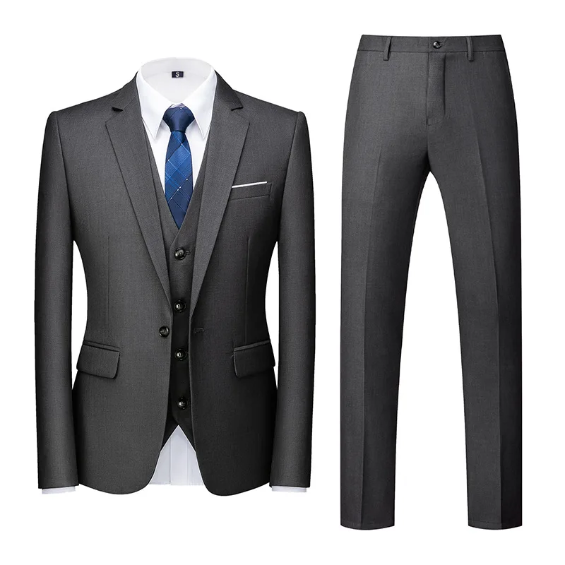 Mens Suits (Blazer+ Vest + Pants) Fashion Business Casual Slim-fit Wedding Gentleman Solid Color Work Evening Suit M-6XL