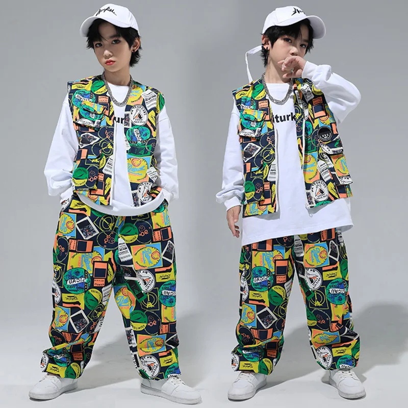 Kinder Hip Hop Tanz Kostüm Mädchen Jazz Performance Kleidung Jungen Trommel Street Dance Weste Hosen Mode tragen Bühnen anzug bl12065