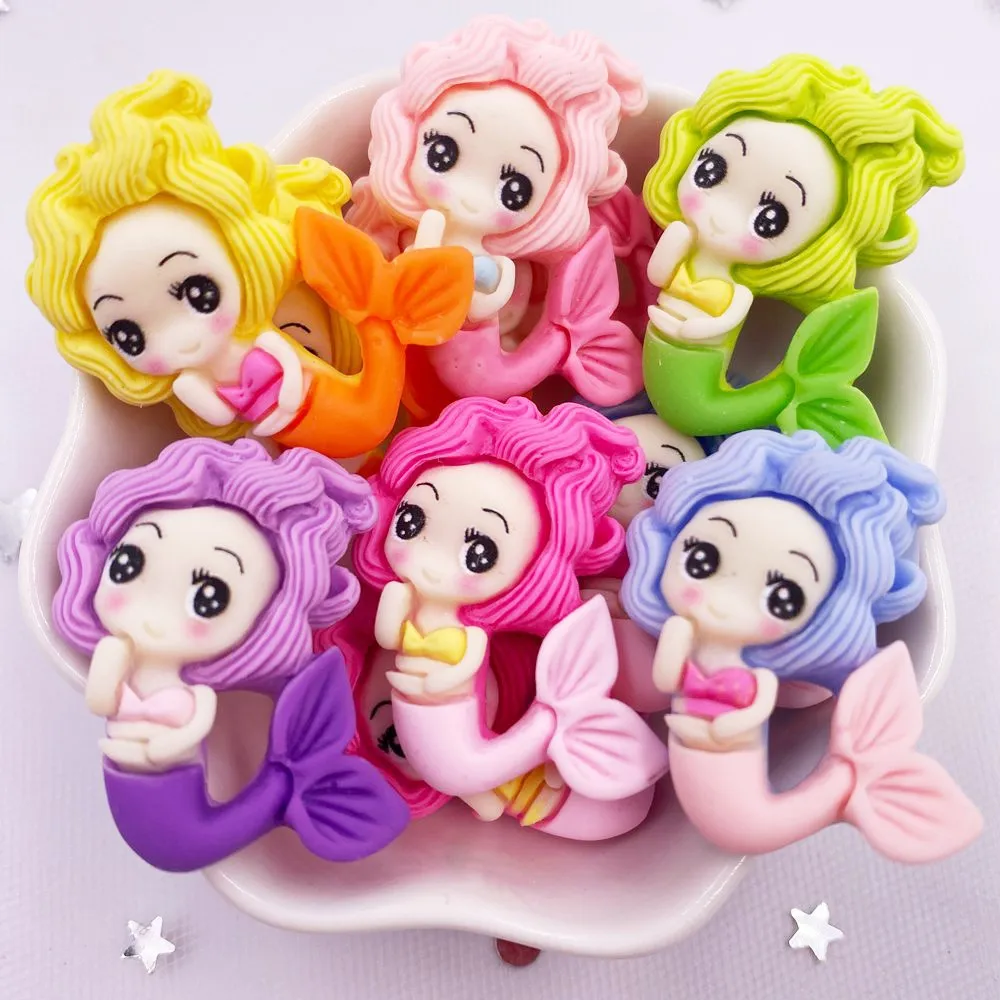 Painted Resin Kawaii Colorful Mermaid Princess Girl Doll Flatback Stone Figurine 10PCS Scrapbook DIY Decor Crafts Accessories