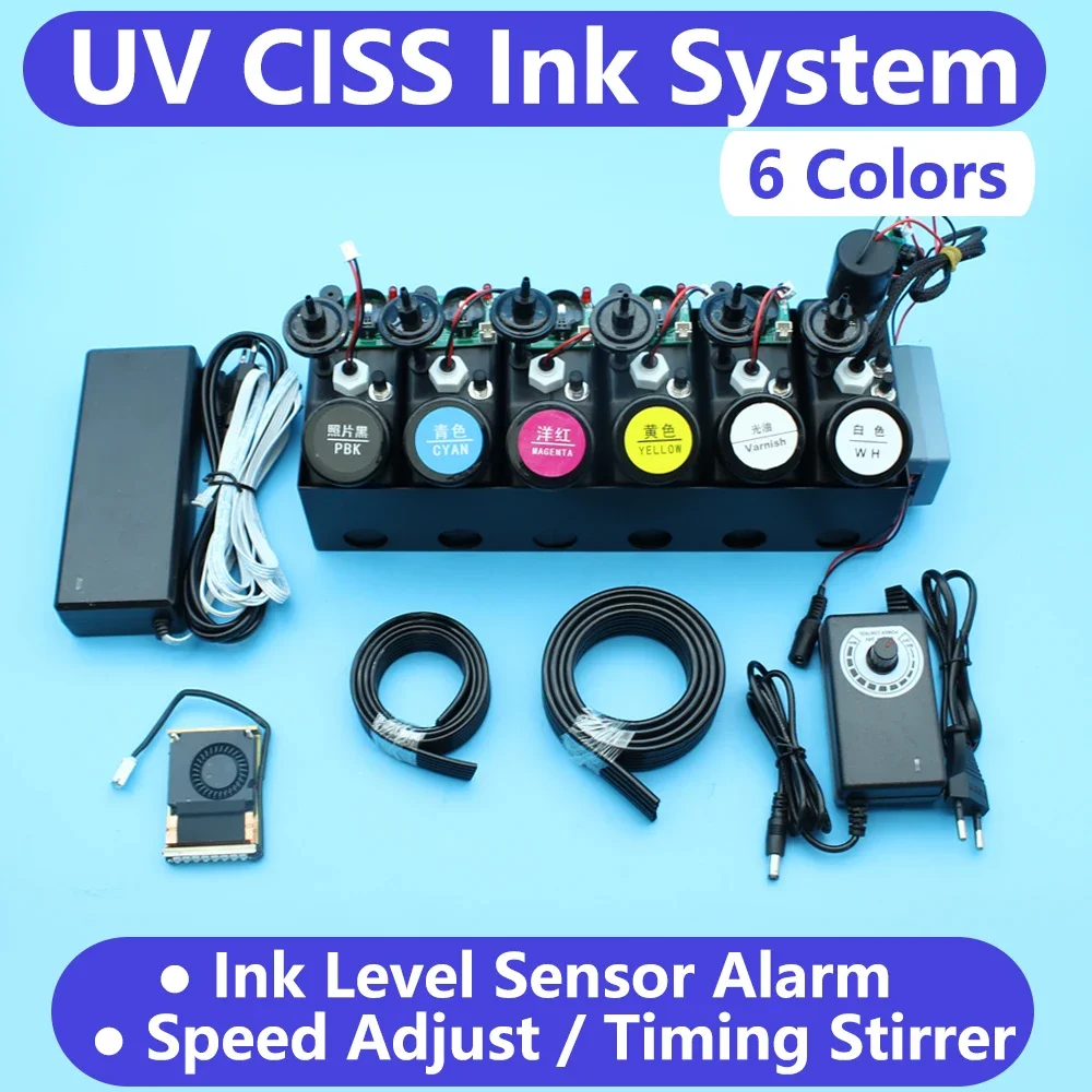 UV Printer CISS Varnish Ink Tank System for UV DTF Modify Ultraviolet Ink Curing Lamp Timer Speed Adjust Ink Level Sensor Alarm