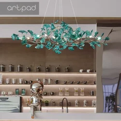 Artpad Nordic Romantic Chandelier With Leaves Colorful Pendant Light for Hall Dining Living Room Art Acrylic Home Hanging Lamps