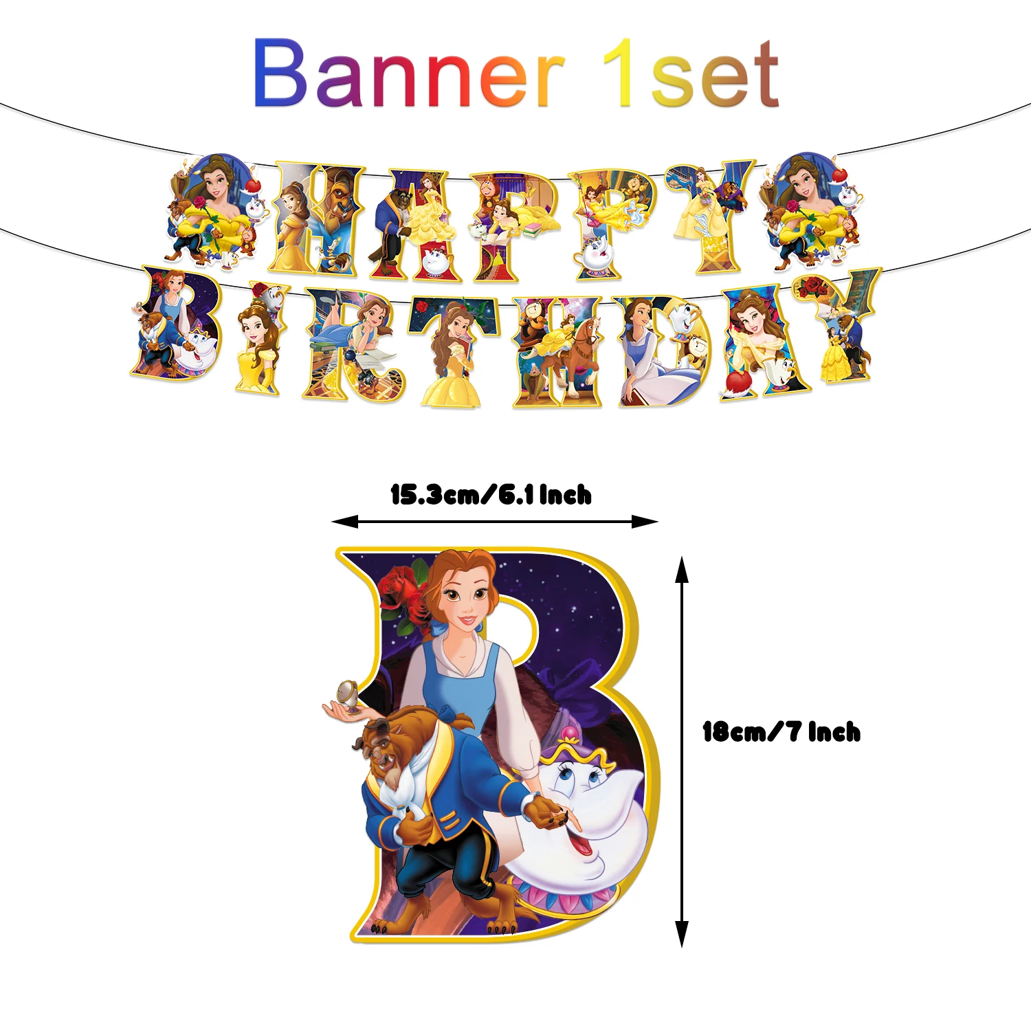 Beauty And The Beast Belle Princess Birthday Party Decoration Supplies Cake Decoration Banner Balloon Background Baby Shower