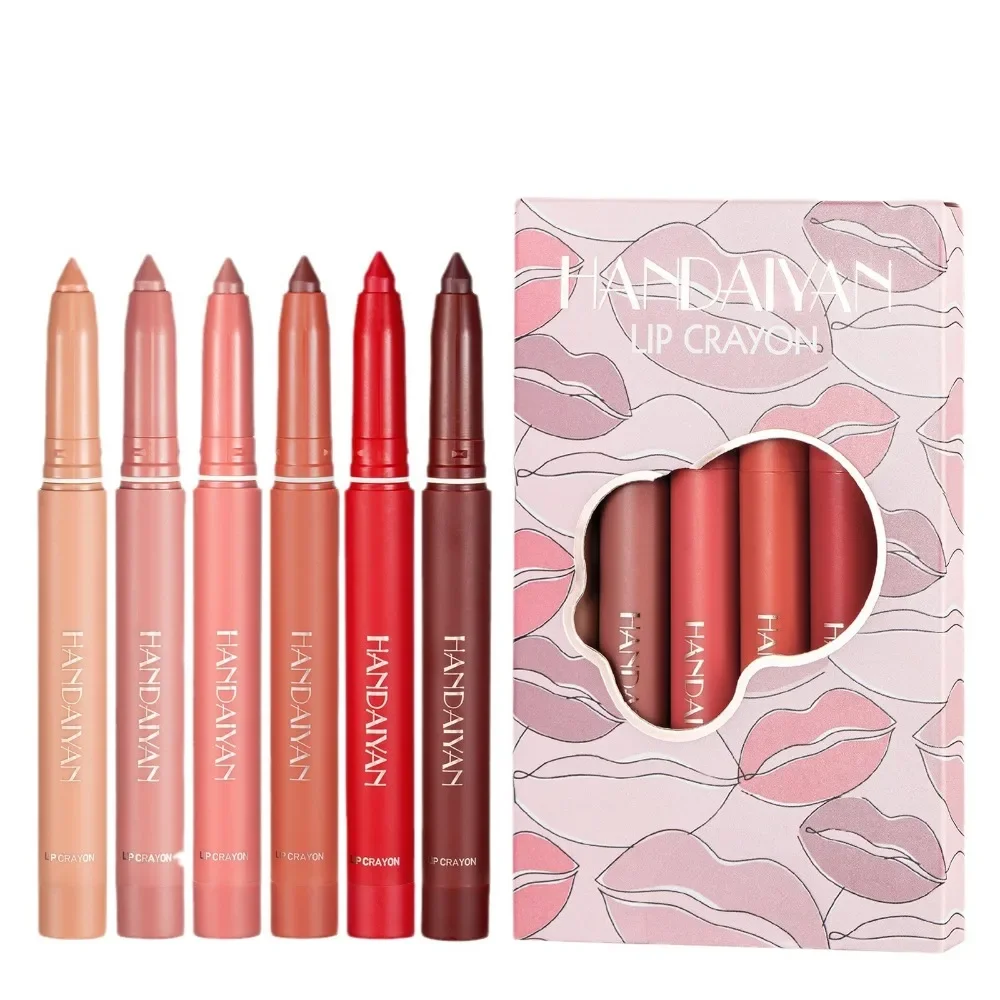 6Pc/Set Lipstick Set Matte Lip Liner Rotating Easy To Color Lipstick Pen Smooth Professional Waterproof Long Lasting Makeup Gift