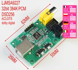 SA9227 USB do SPDIF optyczne i2s. 32bit 384K DSD256 Suooprt AC3,DTS, cyfrowe wyjście źródłowe DOLBY