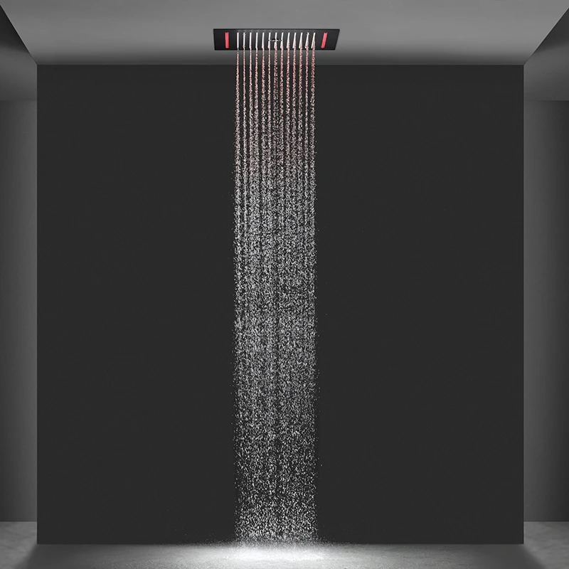 Newest Ceiling Mounted 360*500mm Shower Head Bathroom Thermostatic Led 3 Function Waterfall Shower