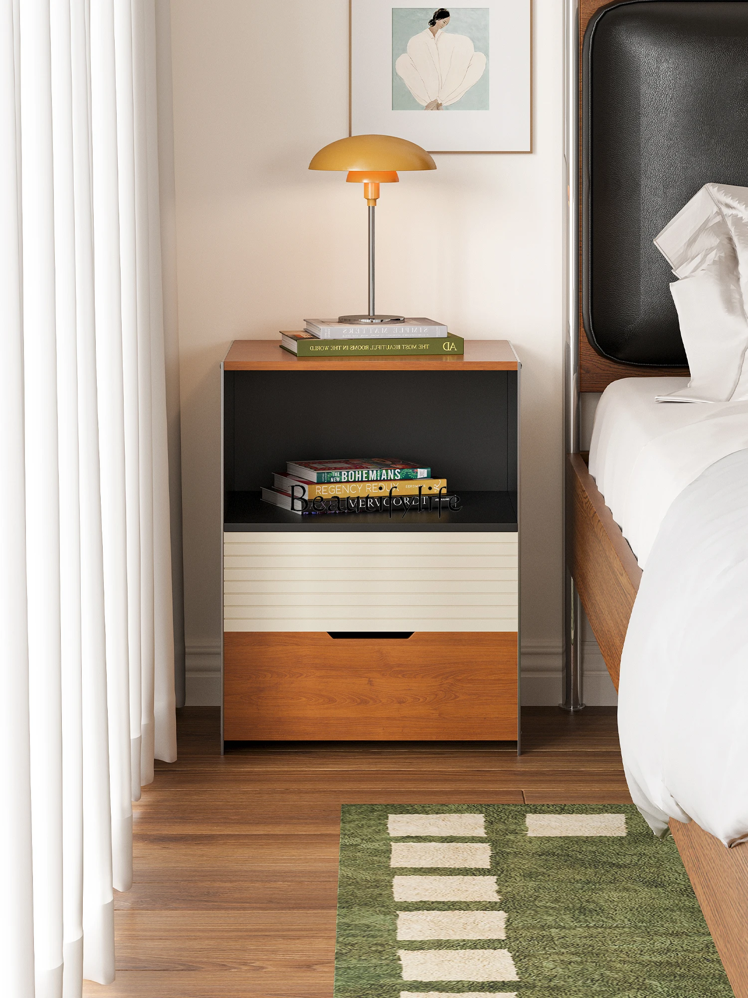Modern simple contrasting color medieval bedside table small storage locker
