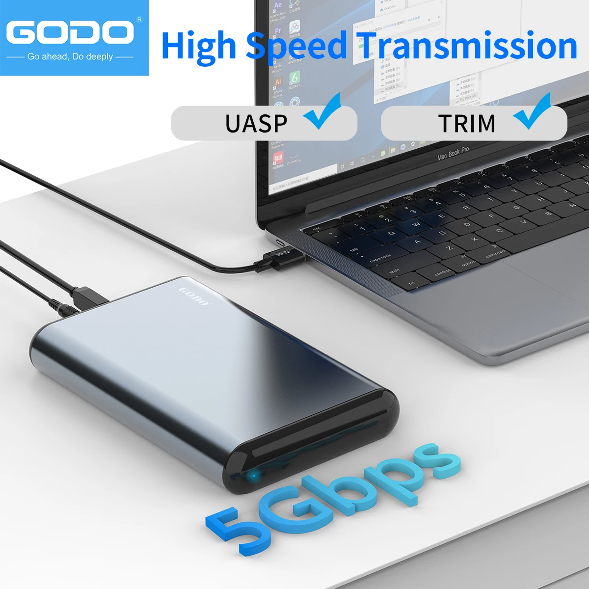 Imagem -04 - Godo Hard Drive Enclosure Reader Docking Station para 3.5 Hdd Ssd Sas para Sata Sas para Usb 3.0 Adaptador 12v 3a