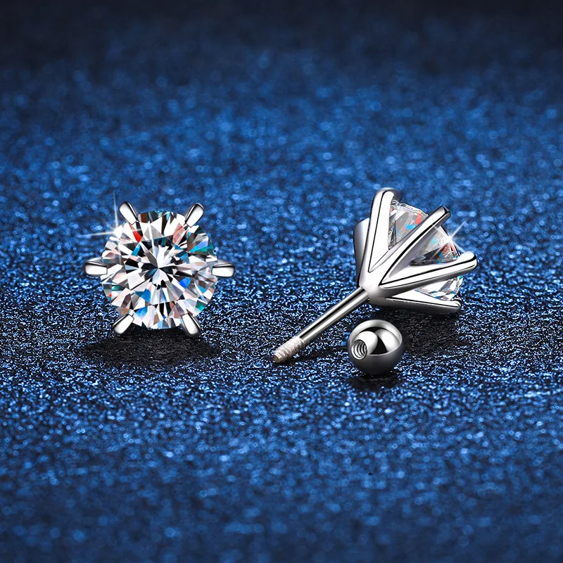 Ewya s925 Sterling Silber Moissan ite Ohrringe 0,5-2ct d 6 Zinken Diamant Moissan ite Schraube Ohr stecker für Frauen Hochzeit edlen Schmuck
