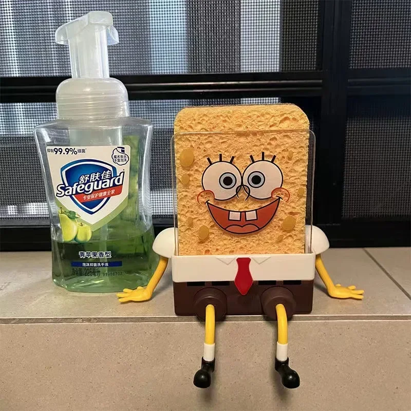 SpongeBob SquarePants แปรงล้างจานฟองน้ําอุปกรณ์ครัวท่อระบายน้ําทําความสะอาดจานแปรงReusable Scrub Scouring Pad