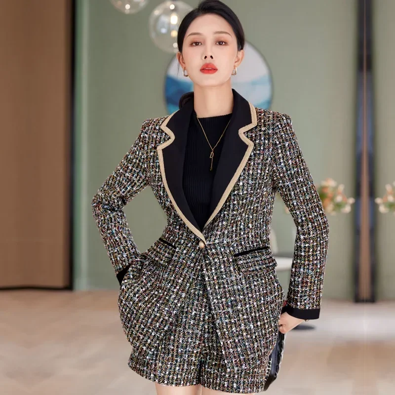 Setelan Blazer celana pendek wanita, hijau, setelan Blazer celana pendek kantor wanita bisnis pakaian kerja musim dingin musim gugur Formal elegan, mantel celana panjang, gaun Prom