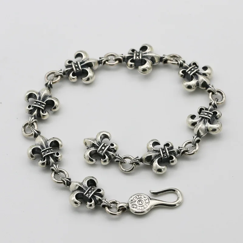 

Sterling Silver Children's Military Flower Bracelet Retro Men's European and American Youth Personalized Jewelry Products Thai S