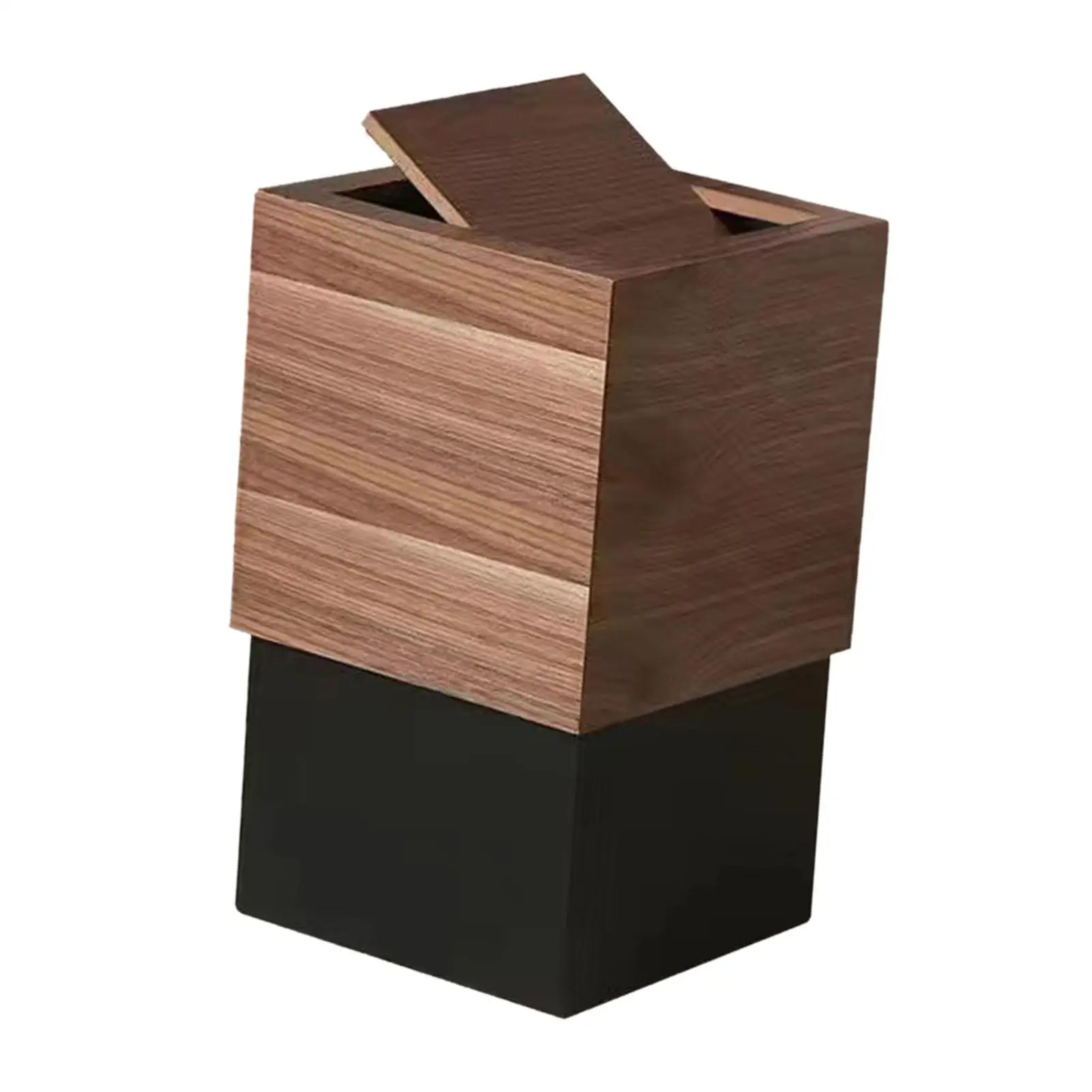 Waste Basket with Swing Lid Square Removable Japanese-style Home Office 21x21x34cm Garbage Container MDF Trash Can with Lid