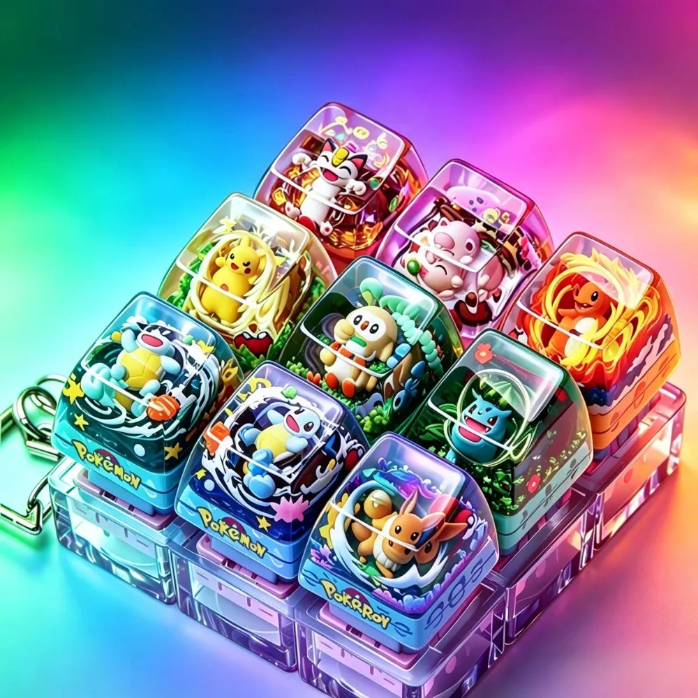 キーキャップ、アニメ「ポケモン」のゼニガメ、半透明樹脂製、クロス軸、メカニカルキーボード、ゲーミング、eスポーツ用アクセサリー、オフィスでのタイピング用。