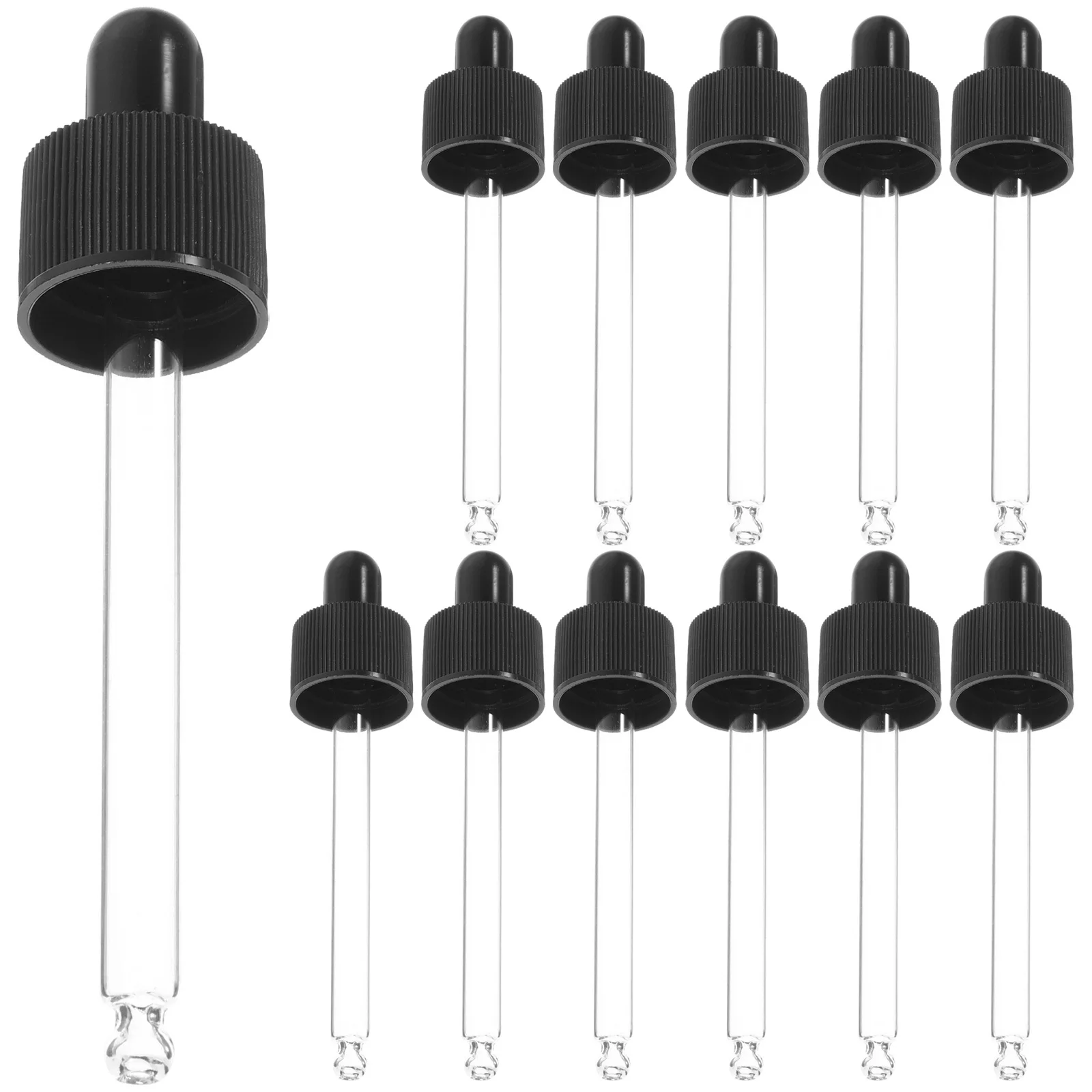 12개입 투명 유리 드로퍼, 에센셜 오일, 화장품, 스킨케어 및 야외용 고밀폐 방울방지 유리 드로퍼