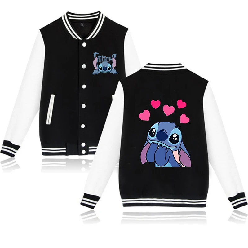 Stich Hoodie Baseball Jacket Men Women Stitch Sweatshirt Kids Boys Girls Disney Jackets Streetwear College Coats Children