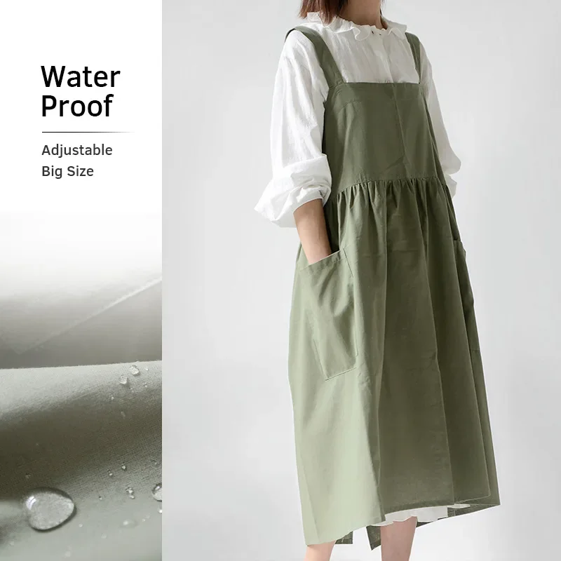 

Waterproof Korean Plus Size Advertising Apron Cotton Linen Wholesale Kitchen Flower Shop Work Clothes Support Printed LOGO