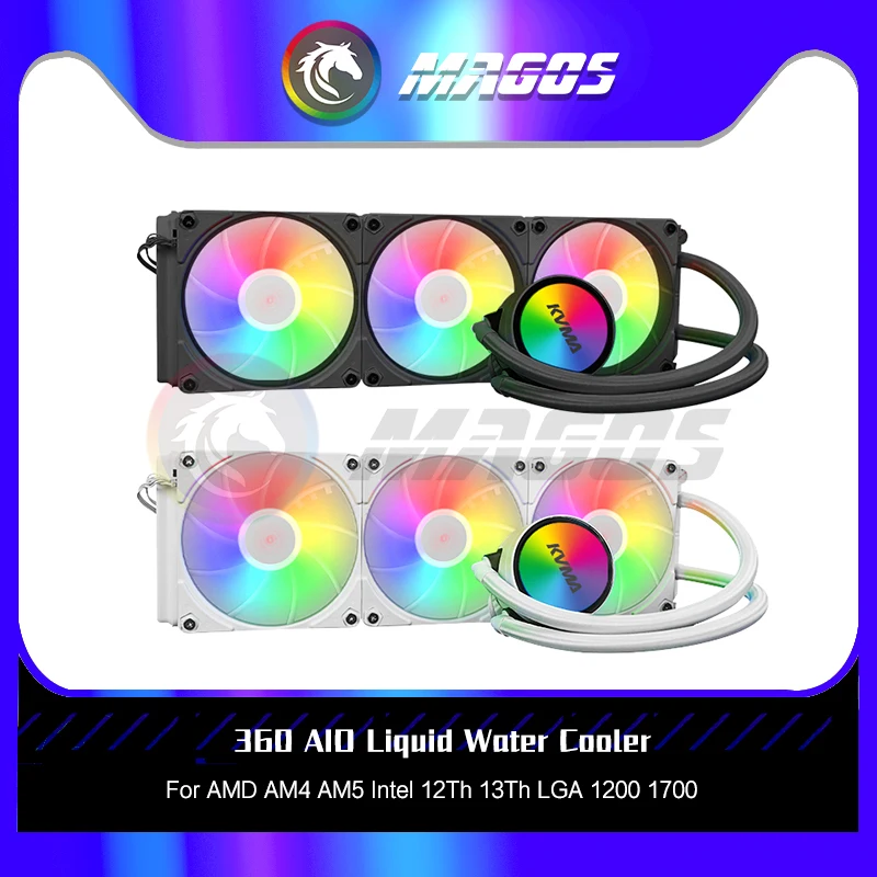 

360 CPU AIO Water Cooler 1700 Match 13th 13900K TDP 260W Support LGA 1200 115X AM4 AM5,With Uni Fans 5V ARGB Black/White