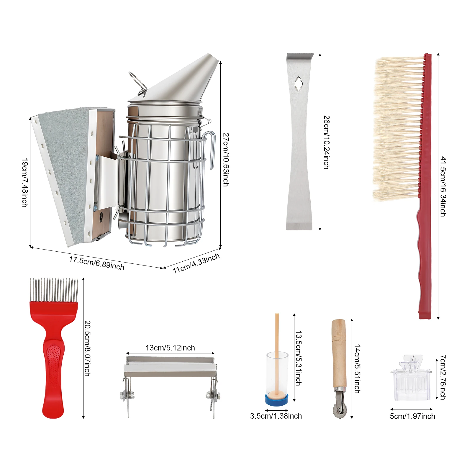 7-teiliges Imkerei-Set mit Manueller Rauchpistole, Edelstahl-Imkerei-Zubehör-Kit für Professionelle Imker und Amateure – Detail 10