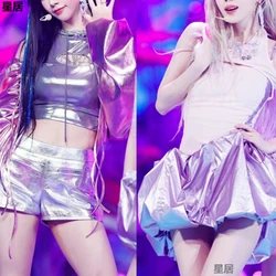 Women Group Kpop Jazz Outfit Sexy Off-Shoulder Crop Top Short Skirt Concert Dance Clothes Stage Singer Show Performance Costume