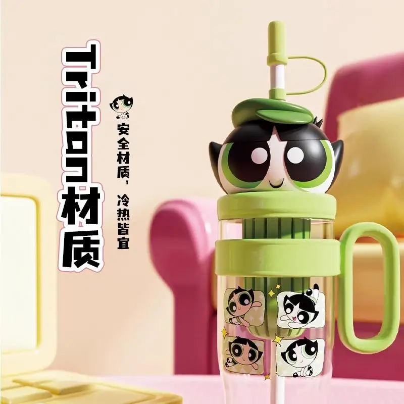 1060Ml Straw Cup Anime The Powerpuff Girls Portable Large Capacity Cute Water Cup Cartoon Car Water Bottle Student Outdoors Cup
